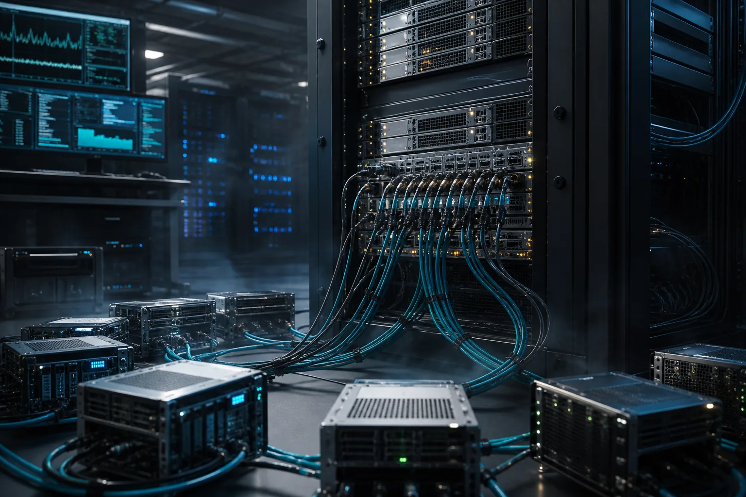 Metaphorical scene of infrastructure and application systems under honest load—interconnected nodes and validation pressure without neon cyberpunk aesthetics.